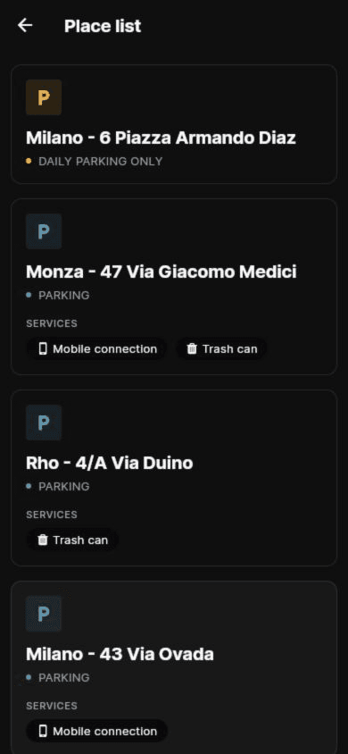 Nomadgem alternate discovery view showing nearby places in a practical list.